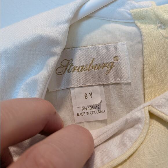 Strasburg Girls Sz 6Y Pale Yellow Linen Blend Embroidered Peter Pan Collar Dress - Picture 4 of 6